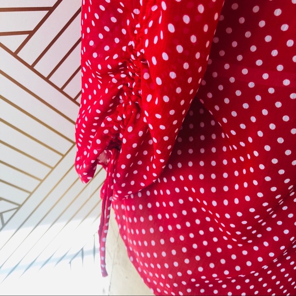Draper’s & Damons Red Polka Dot Sheer Blouse, PS - Picture 4 of 8